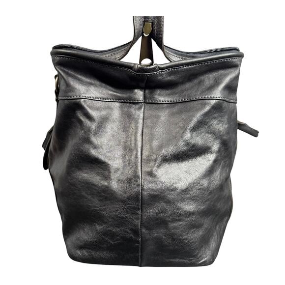 FOSSIL Men Black Leather Duffel Dr Bag Style Weekender Overnight Travel Carry-On - Picture 4 of 12